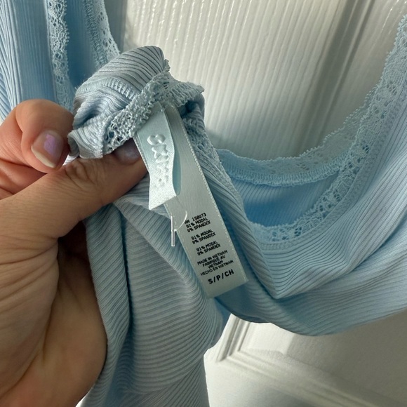 Skims Soft Lounge Lace Scoop Neck Long Dress in Celeste Blue - Picture 8 of 8